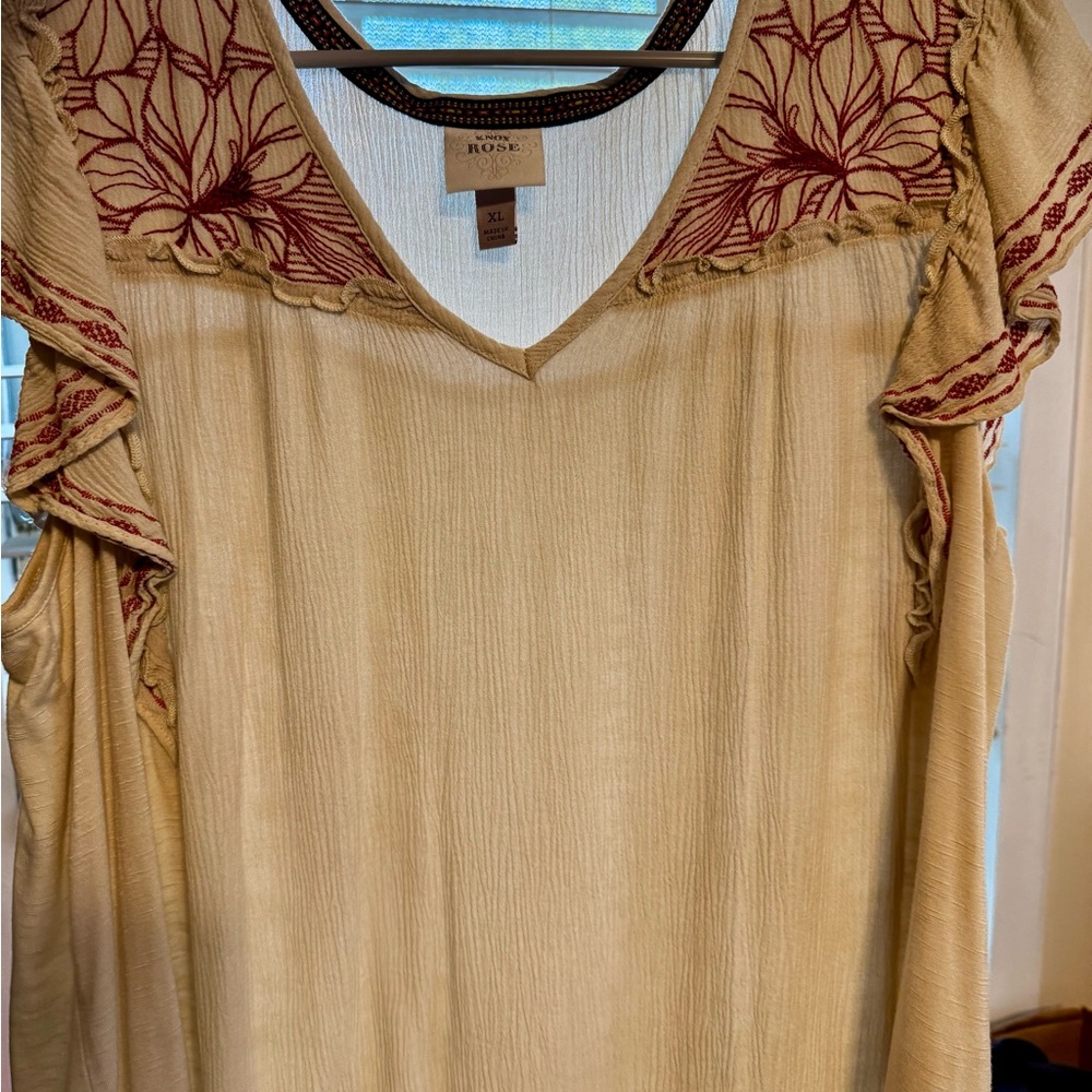 Women's Beige Top with Red Accents